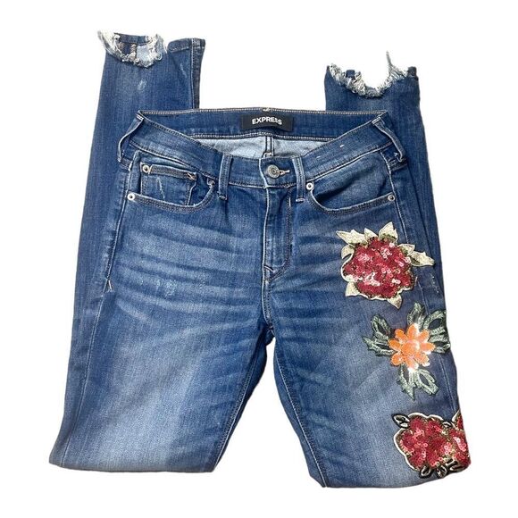 Embellished Express Mid Rise Embellished Jeans - Picture 8 of 15